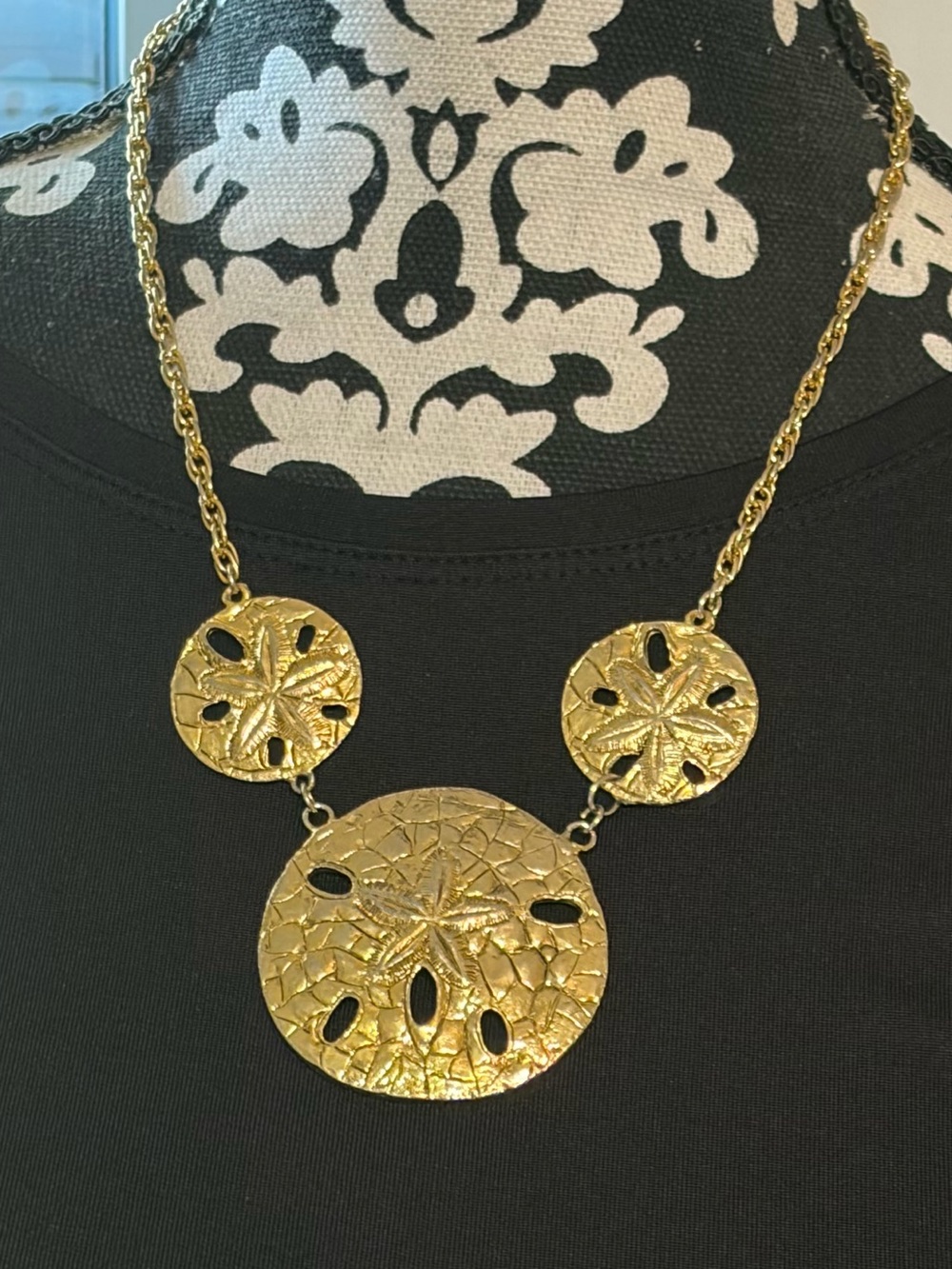 Vintage Hobe Gold Sand Dollar Statement Necklace